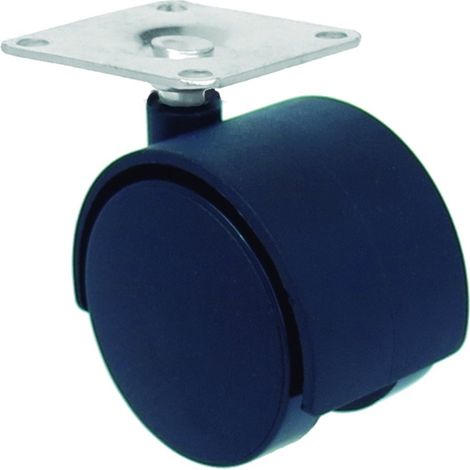 Roue de Mobilier 50mm Nylon Noir avec Plaque 42x42