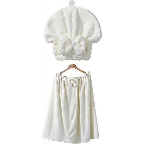 Jupe de bain ajustable grande taille et bonnet de bain à séchage rapide en polaire corail douce, douce pour la peau, absorption rapide, blanc (1/5)