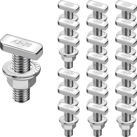 Lot de 20 vis à tête de marteau M10 x 30 en acier inoxydable A2-70, vis à tête de marteau avec écrous à dents d’arrêt et écrous à bride M10 pour les rails de montage solaire PV, serres (1/5)