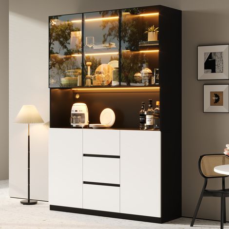 Vitrine en verre trempé avec LED 120x40x200 cm, étagères ouvertes, 3 tiroirs et 2 portes (1/5)