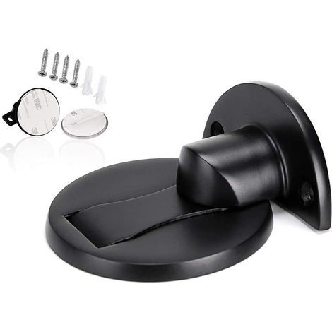Butée de porte magnétique, butée de porte à fixer au sol, fermeture magnétique et souple invisible et robuste, butée de porte en acier inoxydable, butée de porte en métal brossé noir (1/2)