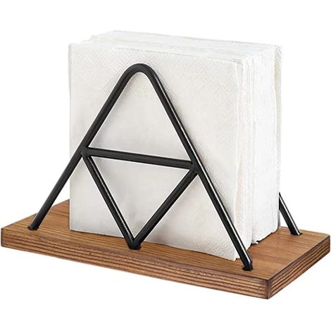 Porte-essuie-tout en métal et bois, serviettes structurées, design triangulaire, empilables avec semelles marron, pour la décoration de la maison, des restaurants, des fêtes et de la cuisine (noir) (1/5)