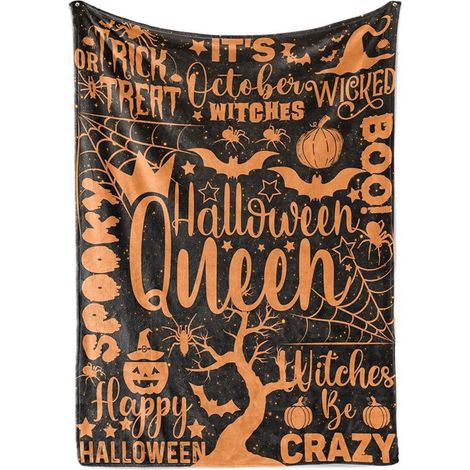 Couverture d'Halloween - Couverture d'Halloween en peluche - Décoration d'Halloween douce en flanelle grise pour canapé, lit ou salon - 127 x 152 cm - Style 73 (1/2)