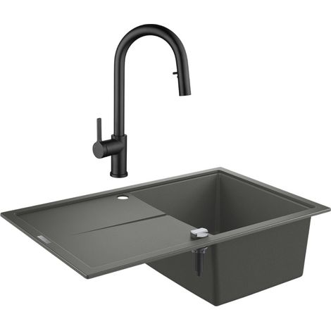 Grohe K400 Quarzverbundspüle mit reversibler Abtropffläche 780x500 mm + Ceramia Timeless Einhebelmischer (G31639TML2BM-SET)