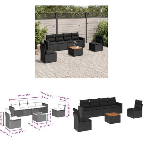 Salon de jardin 7 pcs avec coussins noir résine tressée - Salon De Jardin - Meuble De Jardin - Salon Extérieur - Set De Jardin - Résine Tressée - Home & Living (1/3)