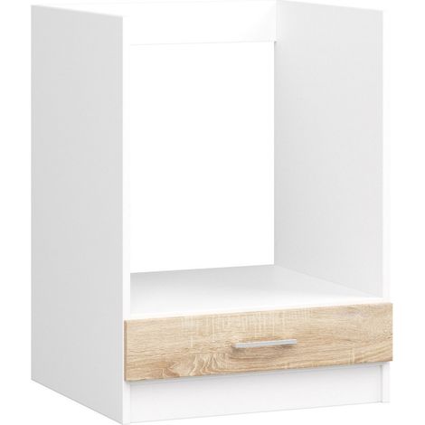 Akord – Armoire de cuisine basse à four LIMA – Blanc 60 cm – 1 porte chêne sonoma – 1 étagère – Dimensions 60x55x82 cm – Panneau stratifié (1/5)