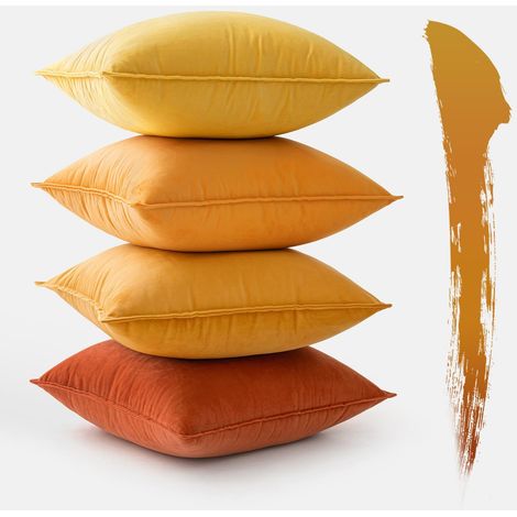 Lot De 4 Housses De Coussin en Velours 40x40cm Orange Housse Coussin Housse De Coussin Coussin Canape Decoration Coussin Coussin Peluche Confort Sharon Coussins De Canapé Salon (1/5)