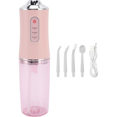Hydropulseur Dentaire Portable sans Fil - Élimine la Mauvaise Haleine avec 4 Buses - Irrigateur Buccal Étanche Rose (1/5)
