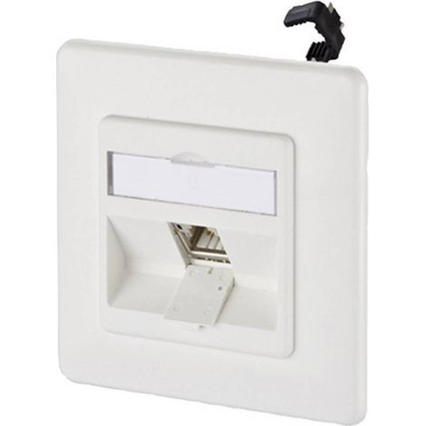 Prise réseau encastré insert avec plaque centrale et châssis CAT 6a 1 port Metz Connect 130B11D11002-E blanc pur R68370 (1/3)