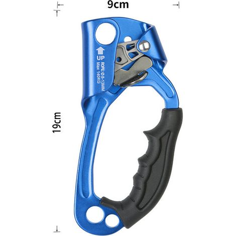 Attrezzatura per arrampicata su alberi certificata, arboricoltura, calata in corda doppia, morsetto per corda da 812 mm, blu [mano destra].