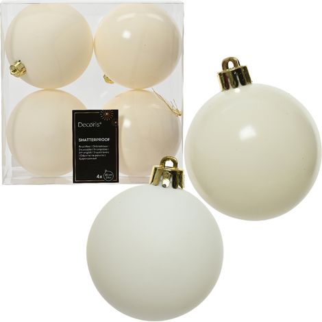 Set mit 4 bruchsicheren Weihnachtskugeln, 10 cm, warmweiß glänzend matt (1/3)