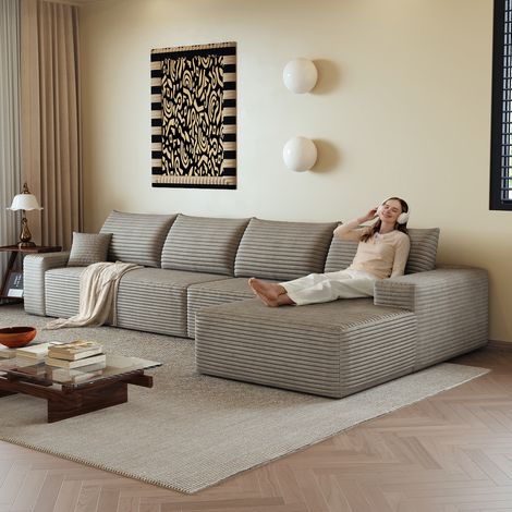 Divano angolare modulare senza struttura rigida da 340 cm con chaise longue a L, divano modulare moderno con seduta profonda, nessun montaggio richiesto, divani a compressione per soggiorno, camera da (1/5)