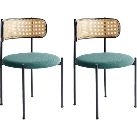 Conjunto de 2 sillas retro asiento de tela estructura metálica negra respaldo de trenza vienesa verde Andover