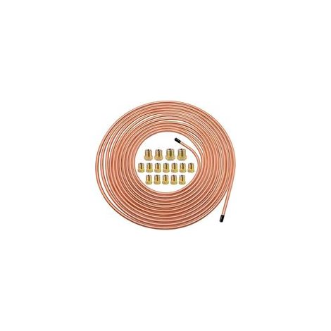 Tuyau de Frein en Cuivre 25ft/7,62m Ø 4.75mm, Kit de Conduite Générale de Frein Replacement, Auto Tube Tuyau de Carburant Frein, 3/16" de Rechange pour Automobile avec 16 Raccords (1/4)