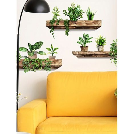 3 pièces - Autocollants muraux à plantes vertes en PVC pailleté, décoration amovible, imperméable, auto-adhésive et durable pour bureau, salon, dortoir, bibliothèque et maison, vert foncé (1/5)