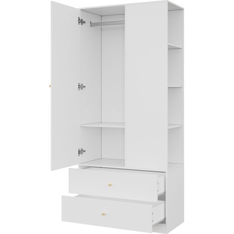 Moderner weißer Kleiderschrank mit Spiegeltür, 2 Schubladen und 4 Regalen, 80 x 40 x 180 cm, MDF (1/5)