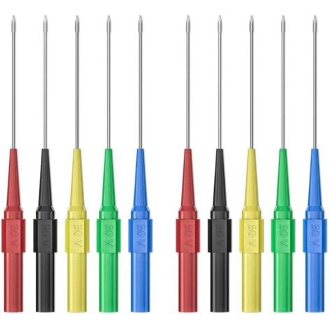 10 PCS 0,7 mm version longue broches de sondes de test aiguilles de perage de fil d'isolation non destructives broches de sonde arrière en acier inoxydable sondes multimètre pour fiche banane male de (1/4)