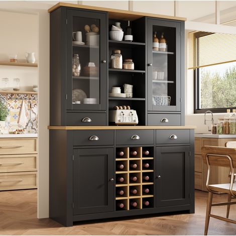 MEUBLIV Buffet haut noir 120x40x185 cm – verre, 5 tiroirs, range-bouteilles amovible (1/5)