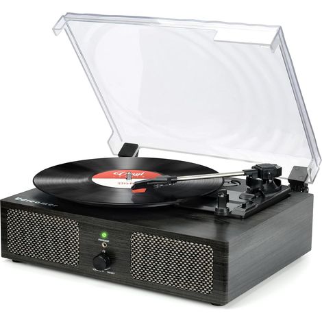 Platine Vinyle, Tourne-Disque avec Haut-parleurs intégrés et entraînement par Courroie Bluetooth, phonographe Vintage avec 3 Vitesses Bois Noir (1/5)