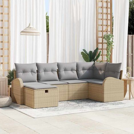 vidaXL Juego de Sofá con cojín Beige y Gris Claro ratán sintético (1/5)