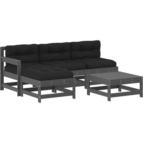 5 Piece Garden Lounge Set with Cushions Grey Solid Wood vidaXL (1/5)