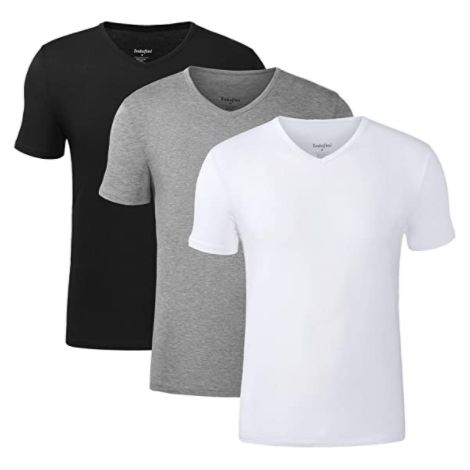 Lot de 3 t-shirts homme à manches courtes, col V, doux et confortables, coupe ajustée (1/5)