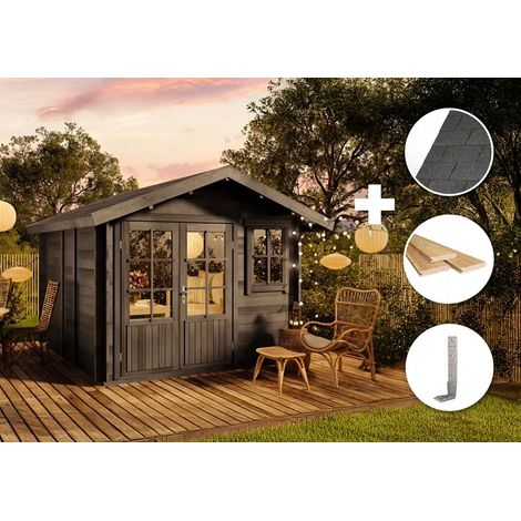 Alpholz ECO Set - Gartenhaus Palermo - grau Gartenhaus aus Holz in Grau, Holzhaus mit 28 mm Wandstärke Blockbohlenhaus (1/4)