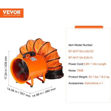VEVOR Ventilateur deExtraction 367 W Extracteur deAir Conduit Industriel 304,8 mm Tuyau deExtraction 10 m Volume deAir 4373 m3/h Ventilateur deEvacuation pour Extraire Fumee Maison Travail — vue 2
