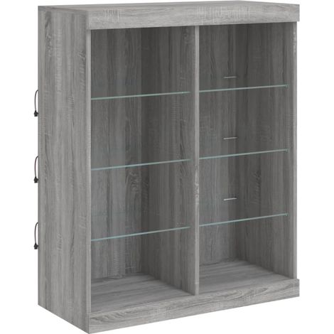 Credenza cassettiera mobile contenitore organizer cucina soggiorno salotto con luci LED sonoma 81 x 37 x 100 cm grigio 020030083