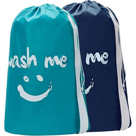 Juego de 2 bolsas de lavandería XL de color azul cielo con correas, con capacidad para 4 cargas, compatibles con cestas – viajes/lavandería