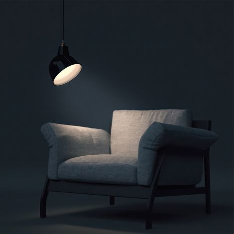 Lampada a sospensione Made in Italy completa di cavo tessile, paralume Broadway e finiture in metallo  Senza lampadina - Nero - Matter ON/OFF