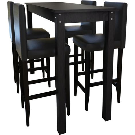 vidaXL Set Tavolino da Bar con 4 Sgabelli Neri (1/5)