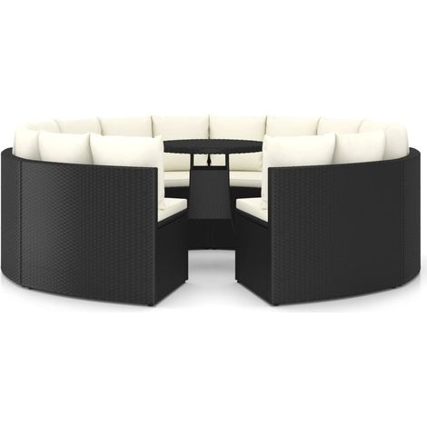vidaXL Salon de jardin 9 pcs avec coussins Résine tressée Noir