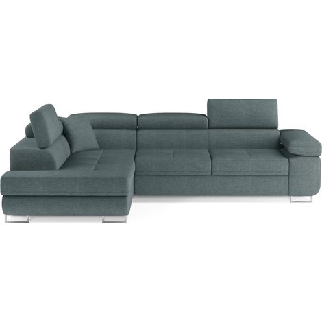 Canapé d'angle convertible tissu MARKA - Coffre et appuis-tête réglables angle gauche-Vert céladon-angle gauche (1/5)