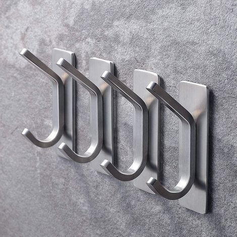 4 ganchos, ganchos autoadhesivos, ganchos para toallas, no requieren perforación, ganchos adhesivos, acero inoxidable, ganchos para abrigos, baño, no requieren perforación y ganchos de pared para coci (1/5)