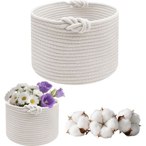 Cesta de almacenamiento , cesta de almacenamiento de algodón tejido para habitación infantil, baño, dormitorio, 24 cm de diámetro x 18 cm de alto (blanco) (1/4)