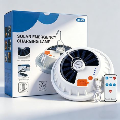 Lampe Solaire Camping Rechargeable USB avec Télécommande, Lanterne de Camping Étanche IPX7 Portable pour Tente Suspendue, Randonnée, Pêche et Urgences