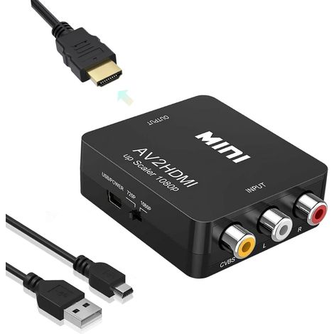 Adaptateur RCA vers HDMI - Support 720 1080P pour Caméra, Xbox 360, PS2, PS3, WII, N64, Snes, PSP (1/5)