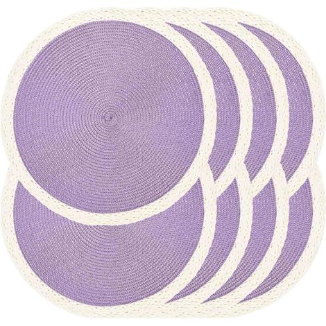 Lot de 8 sets de table ronds tressés - Lavables - Résistants à la chaleur - Pour table de salle à manger - Antidérapant - Pour intérieur et extérieur - Pour Pâques (02 bord blanc, violet,'02 White Edg (1/5)