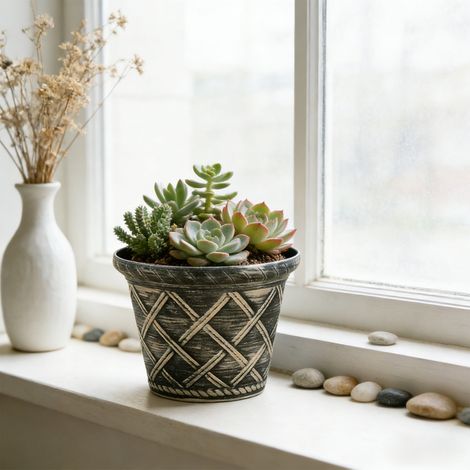 Pflanzgefäß, Kunststoff-Blumentöpfe, Pflanzgefäße für drinnen und draußen, leichte dekorative Blumentöpfe für Bonsai und Gartenarbeit, geeignet für Terrassen, Büros und Inneneinrichtung - silber.