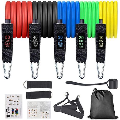 Komplettes Set verstellbarer Widerstandsbänder mit Griffen – Packung mit 13 Widerstandsbändern mit einem Widerstandsbereich von 5 bis 68 kg. (1/4)