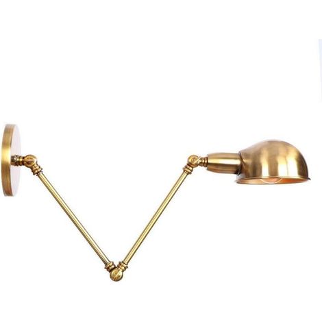 Applique da parete in stile industriale retrò con braccio articolato – Paralume in metallo dorato – Attacco E27 per lampadina LED o a incandescenza – 40-60W (1/5)