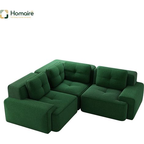Canapé modulable en velours côtelé vert avec accoudoirs 206 x 206 x 69 cm HOMAIRE (1/5)