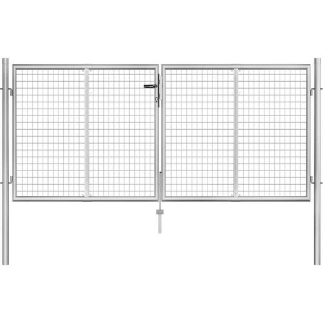 Portail de jardin en acier galvanisé, 300 x 100 cm, argent