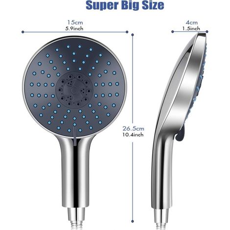 Grande douchette haute pression (15 cm de diamètre) avec flexible de douche durable de 1,5 m et 7 modes d'économie d'eau (1/4)