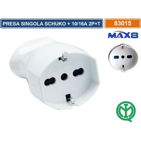 Presa Schuko Volante Femmina Multistandard P11/17 10/16A 250v 2P+T Max 1500W Bianca (1/3)
