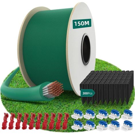 HAUSPROFI 150M Robotic Lawnmower Cable + 300 Pegs + 10 Cable Connectors + 10 Connection Terminals, Robotic Lawnmower Wire, Cable for Worx, Gardena, Bosch, Yard Force etc. robotic lawnmowers (1/5)