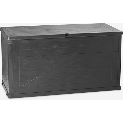 Baúl multiusos de resina de 420L con acabado efecto madera antracita – Modelo Wood – Toomax (1/3)