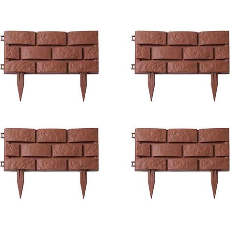 Lot de 4 clôtures de jardin en plastique – Bordures pour parterres de fleurs et aménagement paysager – Aspect briques, hauteur 7 pouces – Pour jardin et cour (1/4)