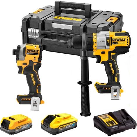Dewalt – Perceuse à percussion DCD999 – Clé à choc DCF850 – Pack 2 outils 18V avec 2 batteries PowerStack 5.0Ah et 1.7Ah – DCK2052H1E1TQW (1/4)